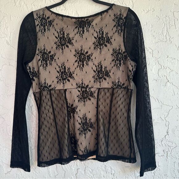 NY & COMPANY Blouse Top Women Medium Babydoll Y2K Sheer Lace Whimsigoth Vintage - Picture 4 of 5